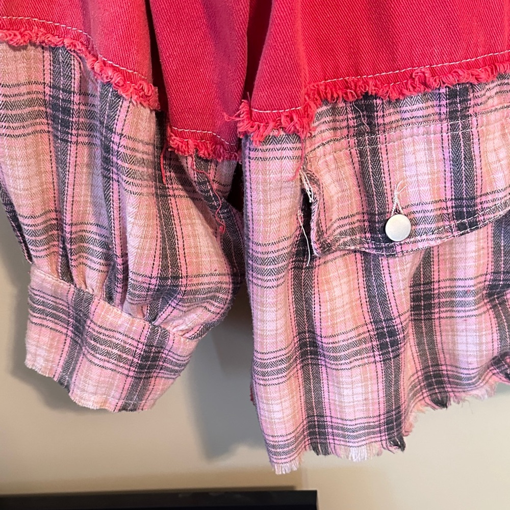 Pol Red And Plaid Patchwork Jacket - image 4